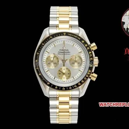 Omega Speedmaster 1:1top-tier replicasilver dial gold steel bracelet model 310.20.42.50.02.001front live photo