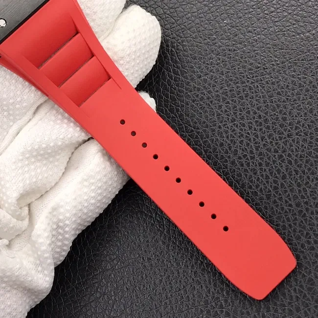 ZF Factory Top collectible watches Richard Mille Men's Black Plate Red Rubber Band Automatic Mechanical Watch Front View