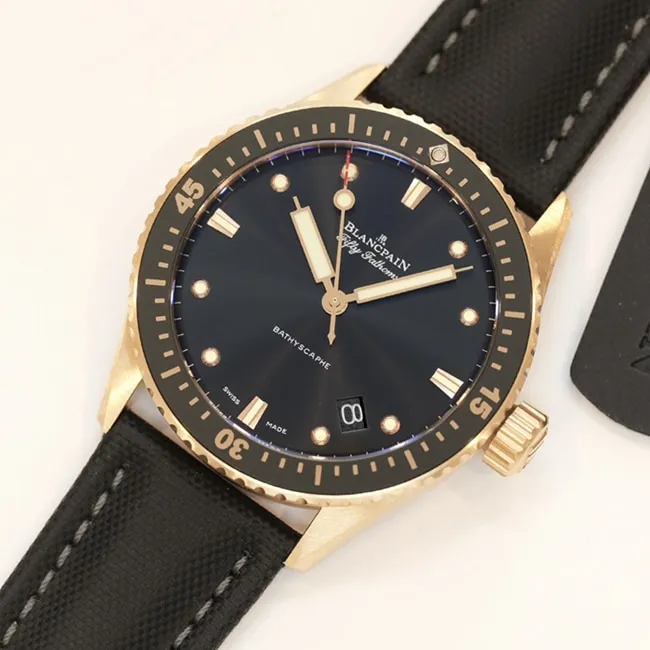 GF Factorytop-tier watch Blancpain men's black dial black belt nylon belt fifty fathom series watch front view