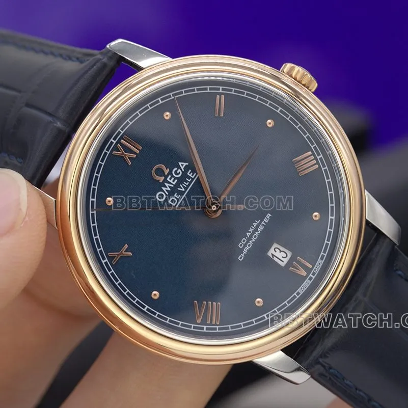 A+ Omega Butterfly Top collectible watches Rose Gold Blue Plate 39.5mm for Men
