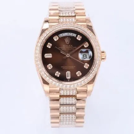 EW FactoryRolextop-tier watch men's brown plate gold belt 2020 new day displayDatejustautomatic movementsteel bracelet watch front view
