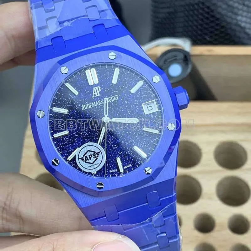 APS factory Audemars PiguetRoyal Oaktop-tier 1:1high-quality starry sky disk blue ceramic15500front live photo