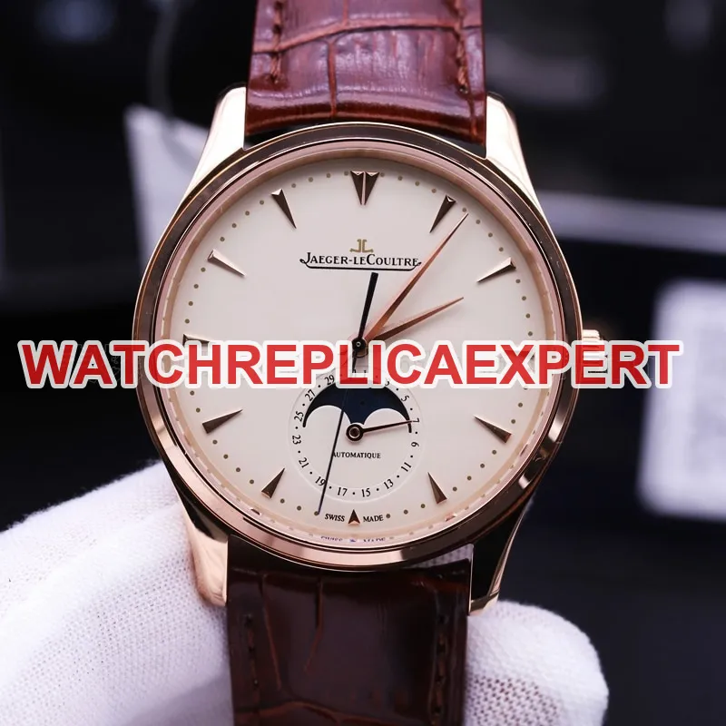 Jaeger-LeCoultre Master Series Moon Phase Ultra-Thin Men's Watch Rose Gold Watch Review Front View