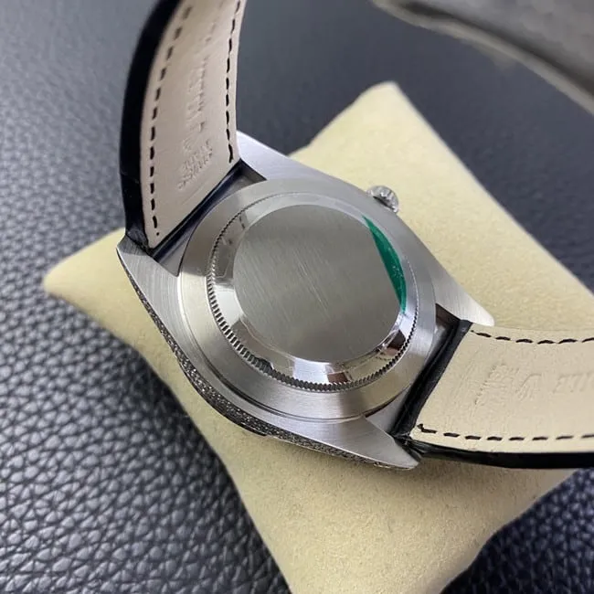 Rolextop-tier watch men's black dial black belt log starry crocodile leather strap series watch front view