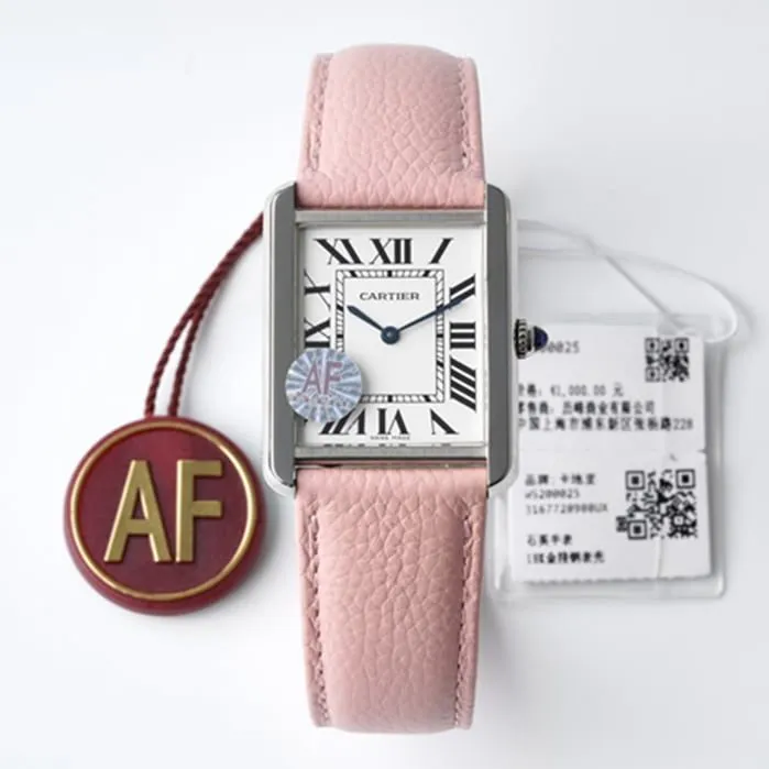 top-tier watch Cartier women's white dial tank series leather strap watch front view