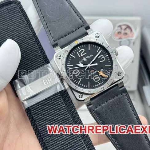 collectible watch Bell & Ross black dial 42mm dual time zone leather strap model front live photo