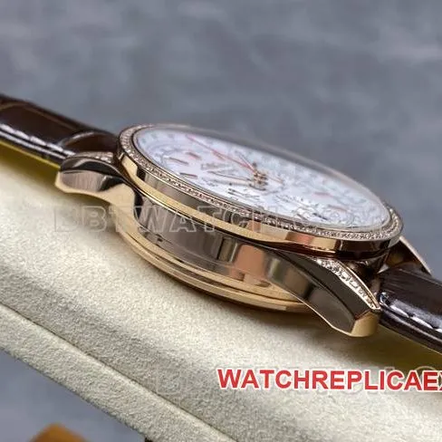 1:1replica watch aviation chronographBLS factory Breitlingrose gold diamond white dialleather strap model front live photo