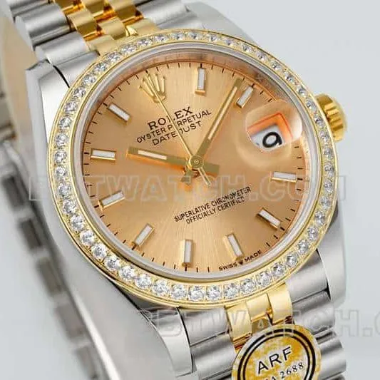 ARF FactoryRolex log 1:1top-tier gold plate diamond bezel31mm intergold five-lattice chain link278383front live photo