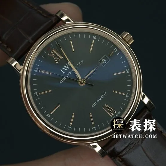 V7 factory IWC men's Portofino watch rock gray plate gold needle leather strap model IW356511front live photo
