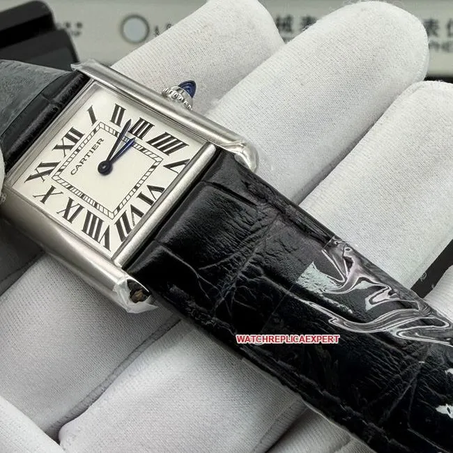 top-tier watch AF Factory tank Cartierwhite dial leather braceletside live photo
