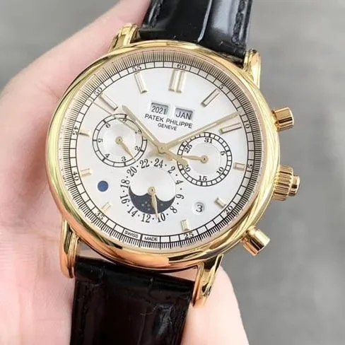 Top Patek Philippe imitation men's white dial black strap ultra-complicated chronograph series fully automatic mechanical watch front view