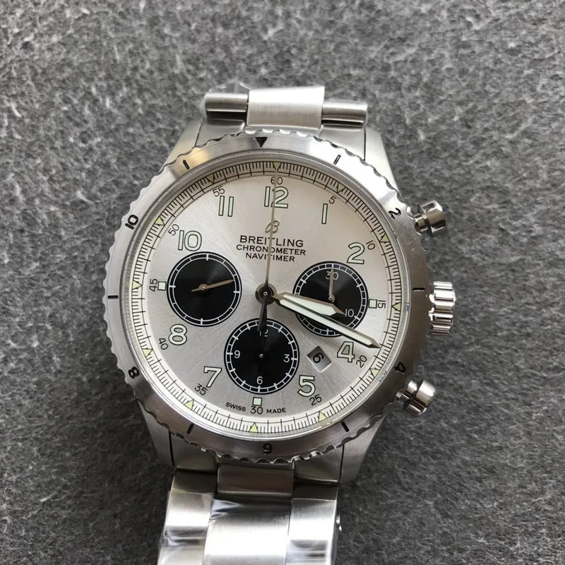 Breitlingtop-tiersuper watch pilot 8 series men's steel bracelet gray plate watch front view