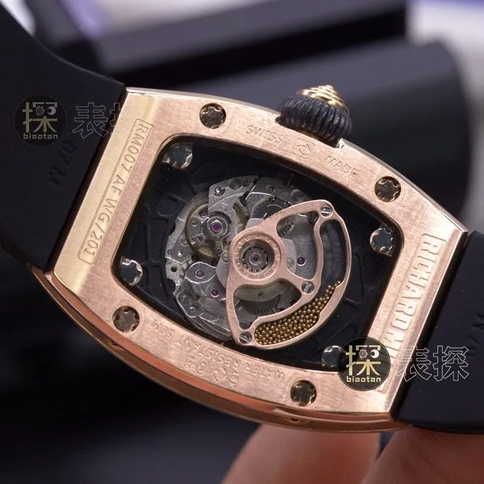 RM007-1 Richard Mille collectible watches for women with full diamonds and black disk black rubber band
