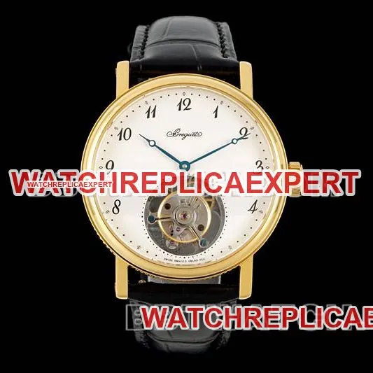 Breguet watch RMS factory classic white dialtourbillonyellow gold mechanical leather strap model front live photo