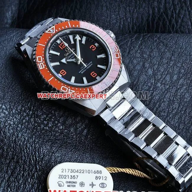VS Factory1:1replica watch Seamaster 600m black dial orange bezel steel braceletfront live photo