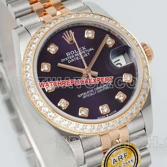 ARF FactoryRolex log top-tier 1:1high-quality purple plate diamond bezel31mm intergold five-lattice chain link278381front live photo