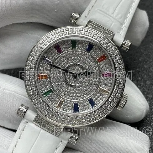 Frank Muller optimal watch quartzABF factory diamond bezel white leather braceletfront live photo