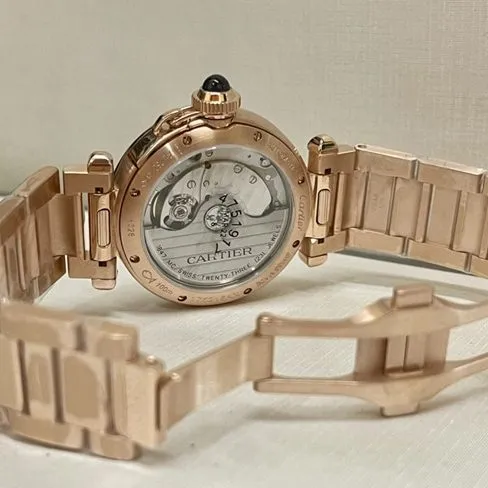 top-tier watch Cartier women's white dialsteel bracelet key series 18krose gold watch front view