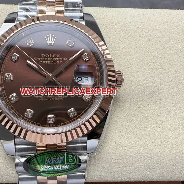 Rolextop-tier watch ARF Factory log 41mm brown plate 3235 rose goldsteel bracelet front live photo