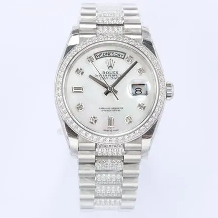 EWtop-tier watch Rolex men's white dialsteel bracelet 2021 new day displayDatejust mechanical watch front view