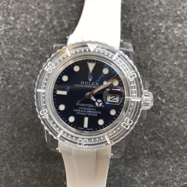top-tier replicaRolex men's blue dialrubber strap2021 new crystal series mechanical watch front view