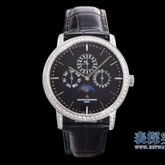 Details of the high-quality Vacheron Constantin heritage series black dial perpetual calendar men's mechanical watch from a major manufacturer