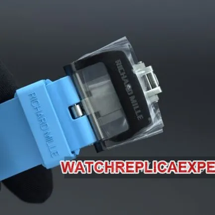 JB factory Richard Milletop-tier watch men's black dial blue rubber strapautomatic movement front view