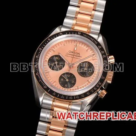 collectible watch Speedmaster N1 factory Omegarose gold interplate gold steel bracelet model front live photo