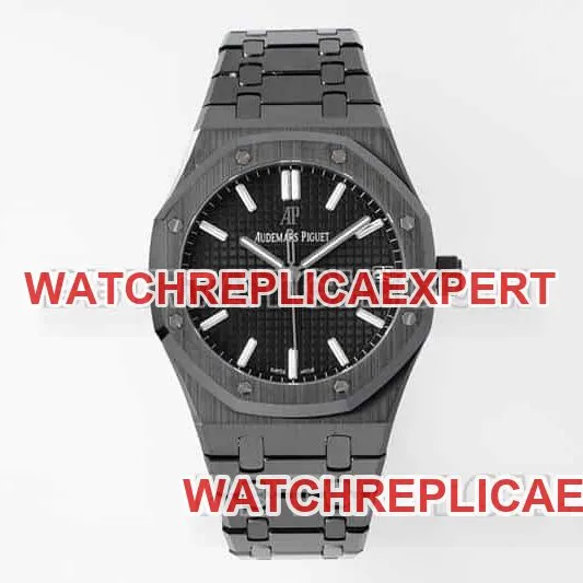 APS factory Audemars PiguetRoyal Oak1:1super cloneblack dial black ceramic15500front live photo
