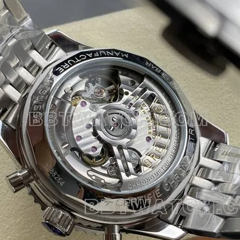 collectible watch BreitlingBLS factory aviation chronograph blue dialsteel bracelet front live photo