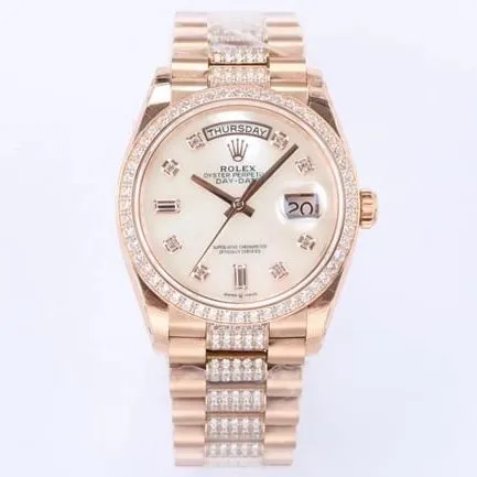 EW Factorytop-tier replicaRolex1:1 watch men's gold plate gold band 2021 new automatic movementday displayDatejust series watch front view