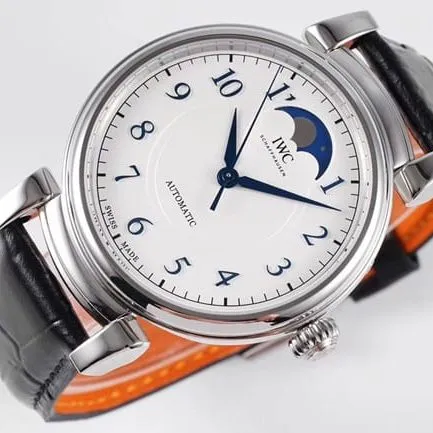 AI factory IWC top-tier hand expression Vinci classic moon phase men's black dial black belt mechanical watch front view