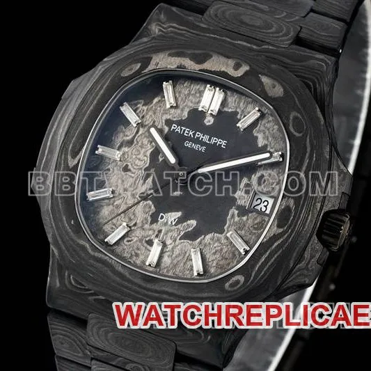 Patek Philippe1:1replica watch DIW factory Nautilus gray plate carbon fiber mechanical steel bracelet model 5711front live photo
