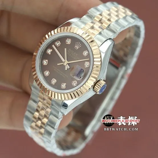 top-tier watch Rolex women's brown plate Oyster Perpetual Datejuststeel bracelet watch front live photo