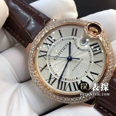 Cartier blue balloon watch men's silver gray plate rose gold diamond leather strap model pictures and prices front live photo