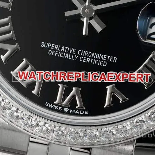 ARF factory Rolex log top imitation black plate Roman numerals diamond ring 31mm five compartment links 278289 front real photo
