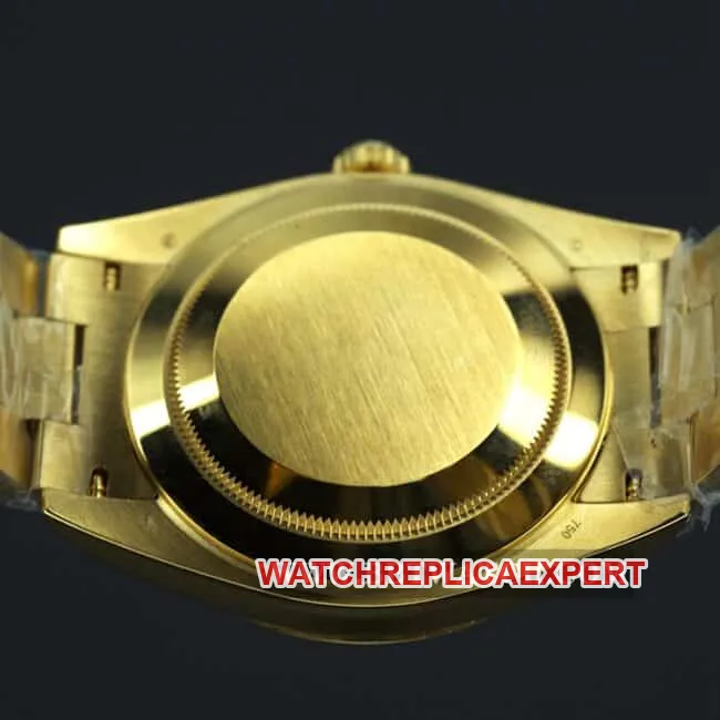 Rolex top collectible watches men's black plate gold band double calendar automatic mechanical front view