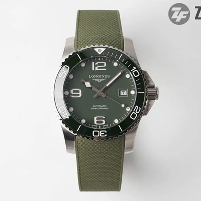 top-tier watch Longines men's green dial Concas series leather strap watch front view