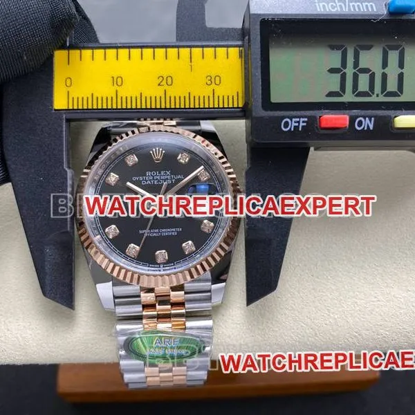 Rolex collectible watch ARF FactoryDatejustblack dial36mm rose goldsteel bracelet front live photo