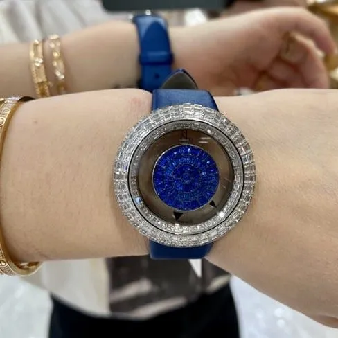 top-tier Jack top-tier women's black dial blue band quartz watch side view