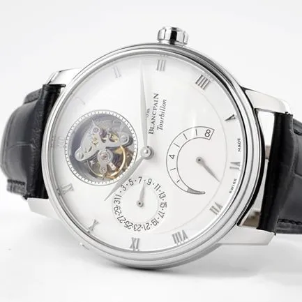 JBF FactoryBlancpaintop-tiersuper watch men's white dial black belt mechanical classic full series tourbillonleather strap watch front view