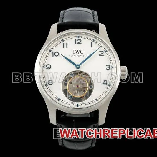 IWC watch RMS factory Portugal white dialtourbillon mechanical leather strap model front live photo