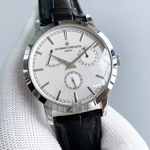 TWS factory Vacheron Constantintop-tier watch men's white dial black belt inheritance series round mechanical leather strap watch detail shots