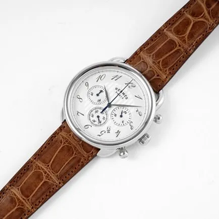 top-tier Hermès men's white dial brown belt retro quartzleather strap watch detail shots