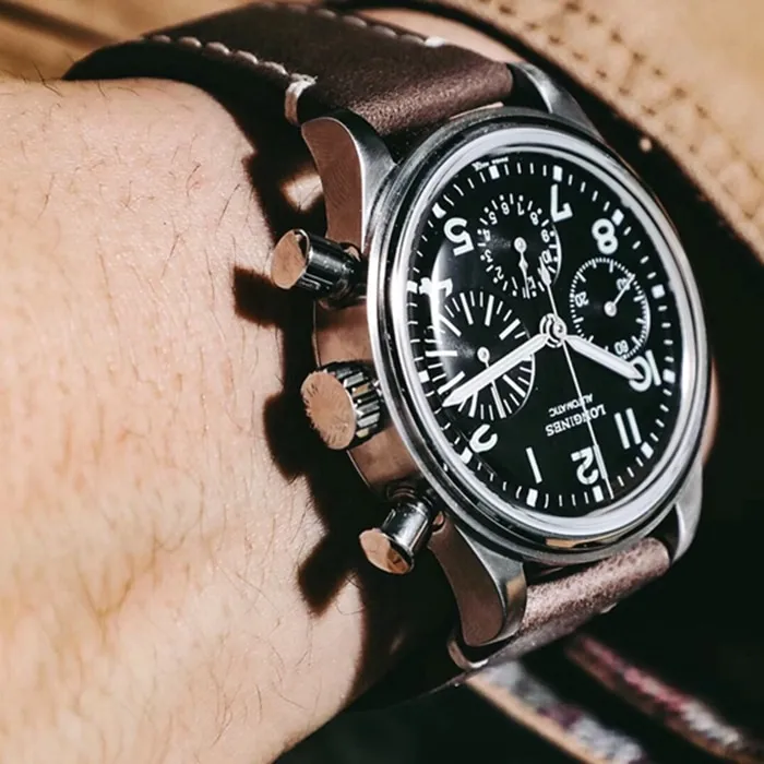 Premium Longines Men's Black Steel