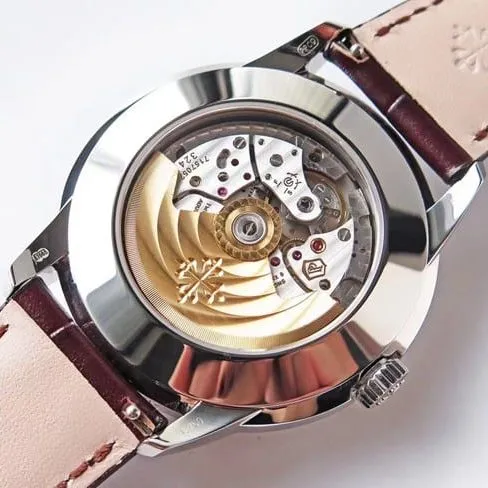 GS factory top-tier watch Patek Philippe men's white dial brown belt super complex function timepiece leather strap watch front view