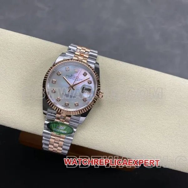 Rolextop-tier watch ARF FactoryDatejust mother-of-pearl disc 36mm rose goldsteel bracelet model front live photo