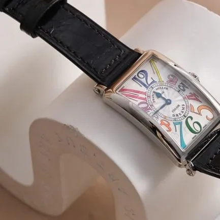 top-tier Frank Muller watch Long Island series leather strap women's quartz white dial black belt front view
