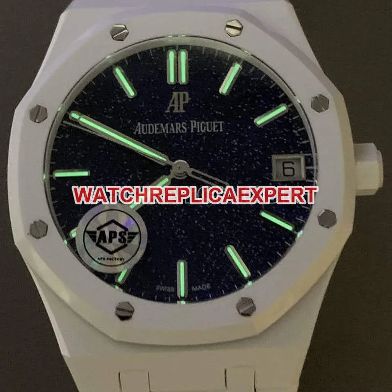 APS factory Audemars PiguetRoyal Oaktop-tier 1:1super starry sky disk white ceramic15500side live photo