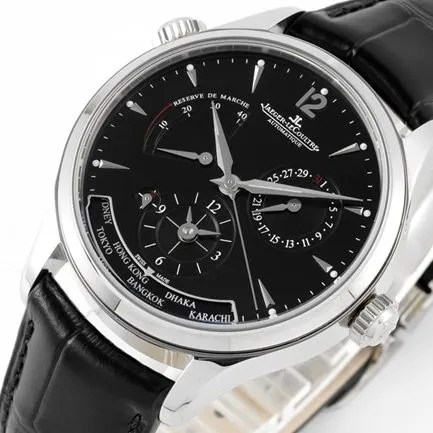ZF factory top Jaeger-LeCoultre super a watch men's black disk black belt mechanical geographer Q1428421 series belt watch front view